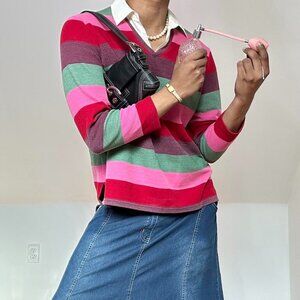 Studio Works Striped Purple Red Pink Green Collar Sweater